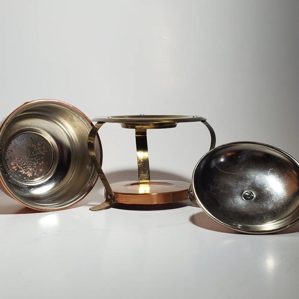 Mid-Century Vintage Copper Fondue Set Butter Warmer Small Sauce Pot Cookware